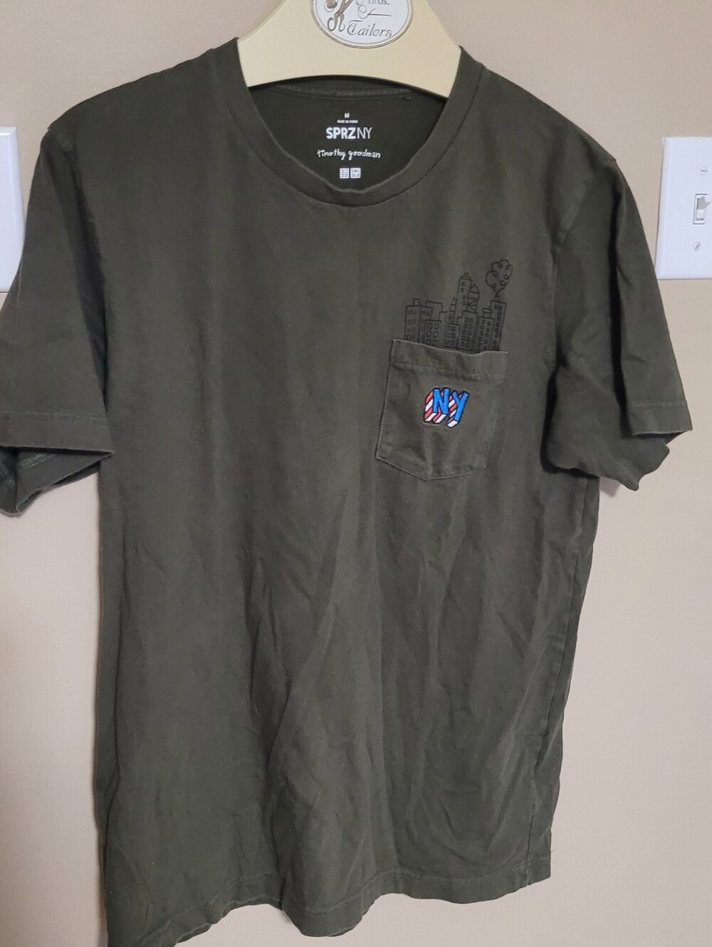 Olive Green Short-Sleeve Pocket Tee with NY Patch